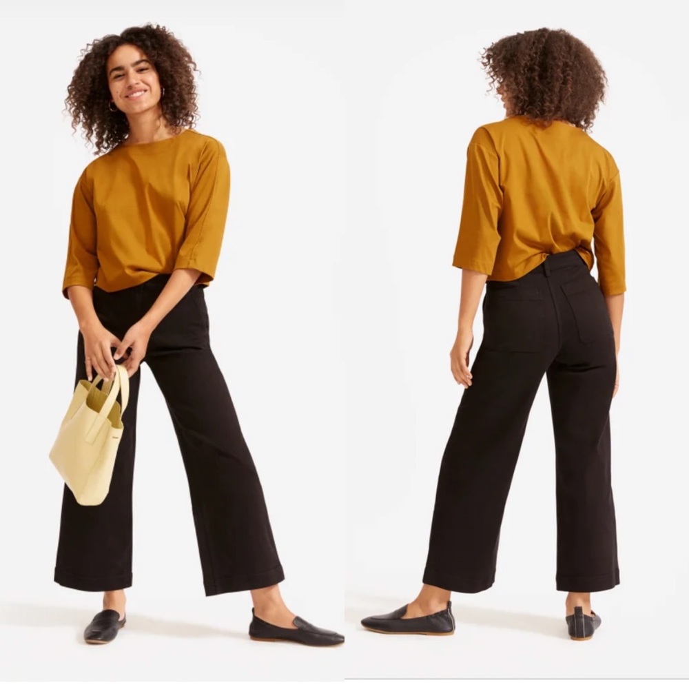 Everlane wide leg crop high rise pants black sz 2